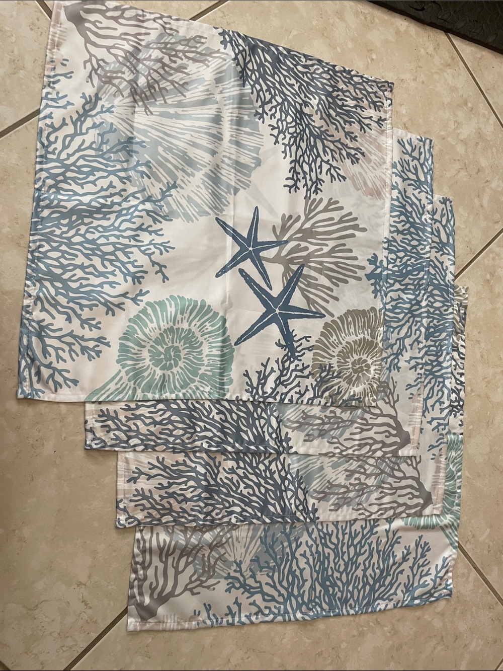 Coastal Starfish & Coral Dinner Napkin — Blue, Gray & Cream - Picture 2 of 6